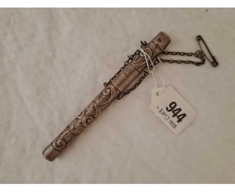 White metal thermometer holder . 6 inch long