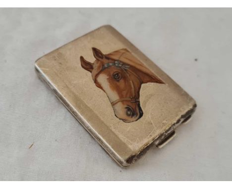 A good enamel decorated match book holder with a horses head, 2 1/4" high, Birmingham 1930