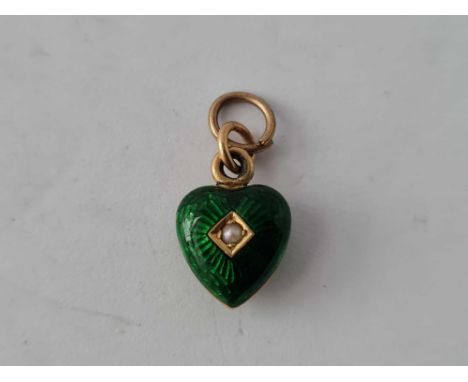 A gold enamel & pearl heart pendant