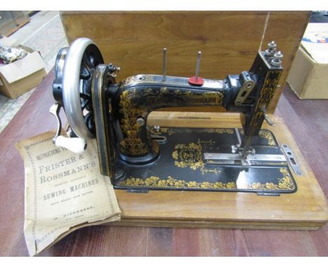 Frister and Rossman vintage sewing machine in box with key