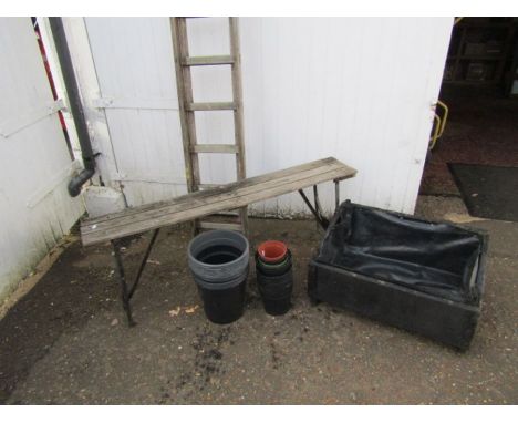 Folding bench, planter, plant pots and wooden ladder (for display purposes only)&nbsp;