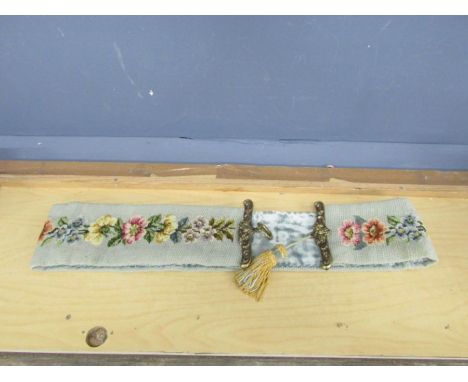 Vintage embroidered bell pull with ornate brass ends&nbsp;