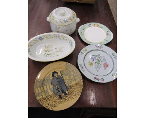 Spode 'Autumn Harvest' casserole pot and oven dish, 3 Spode plates (slightly worn) Minton plate and Royal Doulton plate