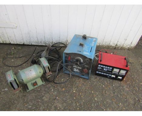 Welder, battery charger and bench grinder (plugs removed from welder and battery charger)&nbsp;