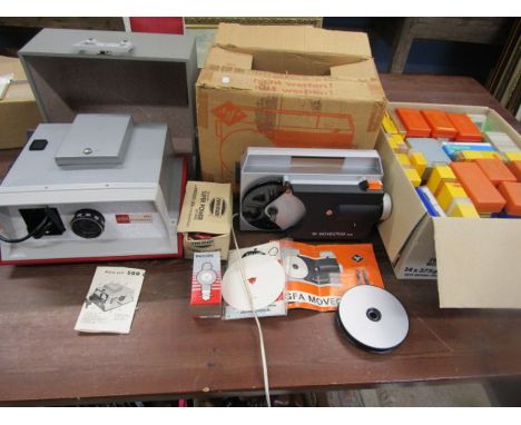 Prinzmatic 500 slide projector with instructions, in original box, Agfa movector dual cine projector and a box containing 9 x