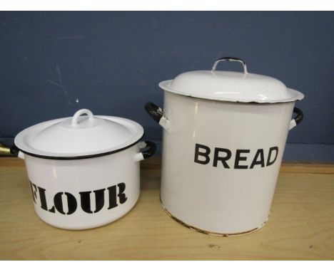 Enamel flour bin and Bread bin