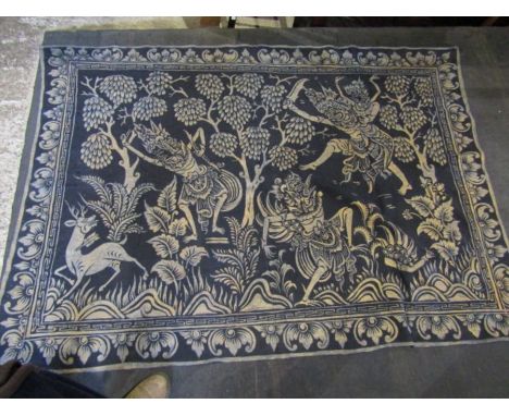 Vintage French Batik wall hanging in black and gold 137x190cm approx