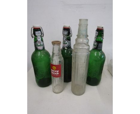 Esso and Shell vintage bottles and3 large Grolsch bottles
