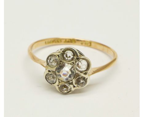 A 9ct gold and silver white stone cluster ring, N 