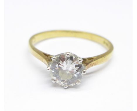 A 18ct gold and diamond solitaire ring, approximately 1carat diamond weight, 2.4g, O, (very small chips on the edge of the st