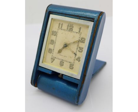 A LeCoultre folding travel alarm clock with 8-days movement 