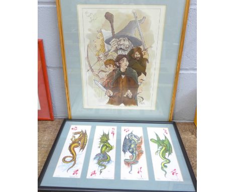 Two framed signed prints including Lord of the Rings 