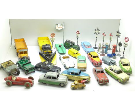 Dinky and other die cast model vehicles and street furniture, signs and signals 