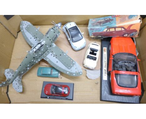 A Vauxhall Victor remote control battery operated car, other vehicles and a model Spitfire 