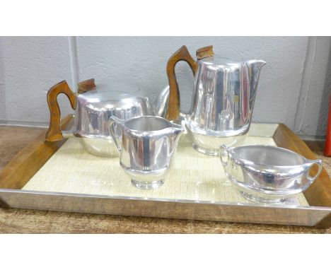 A four piece Picquot Ware tea service and tray 