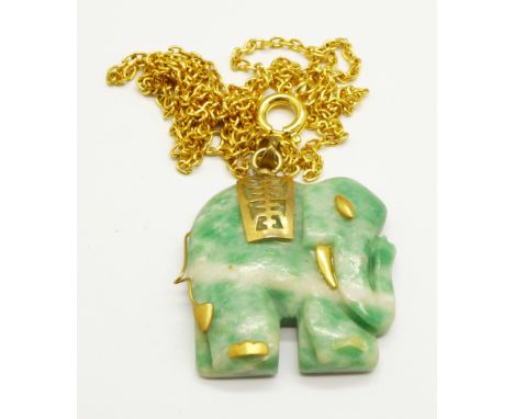 A jade elephant pendant and chain 