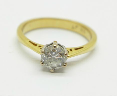 An 18ct gold and diamond ring, approximately 0.5carat diamond weight, 2.8g, J 