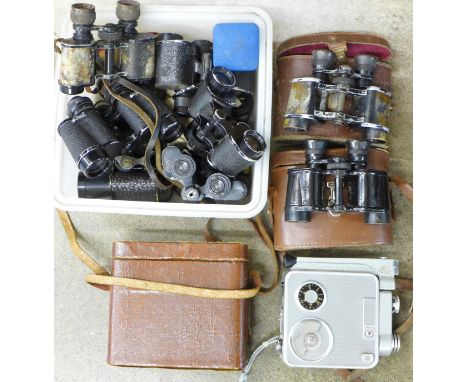 An Admira cine camera and a collection of binoculars, some a/f 