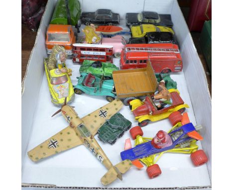 Die-cast model vehicles including Dinky and Corgi, including Dinky Toys Messerschmitt and Fire Engine and a Corgi Comics Dick