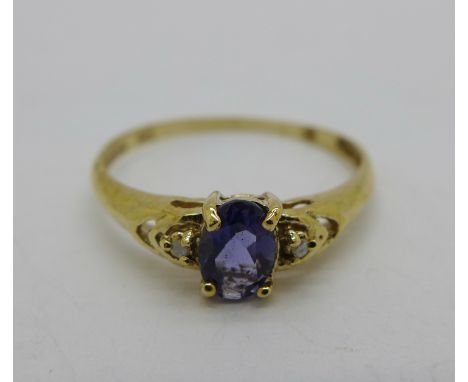 A 9ct gold, sapphire and diamond ring, 1g, O 