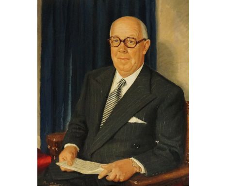Paul Fitzgerald - portrait of John A Gee, oil on canvas, signed lower left and dated 1953, 76cm x 62cm, framed