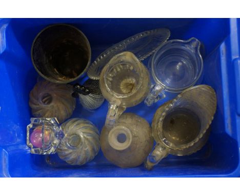 A small quantity of glassware to include: an art glass monochromatic cockerel paperweight; jugs and vases of various designs 
