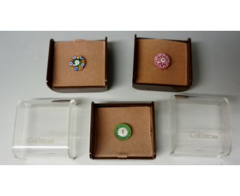 A set of three Caithness miniature paperweights, all button backed, with original boxes