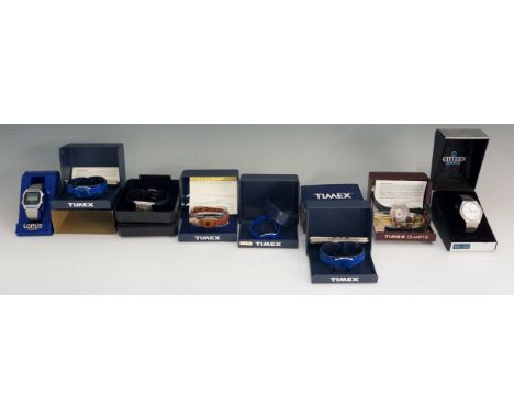 A quantity of modern watches, including brands such as Citizen and Timex, individually boxed (qty) (faults)