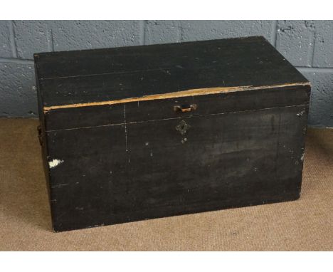 An early 20th Century black painted travelling trunk with partially fitted interior, 39cm high, 64cm wide, 39.5cm deep (fault