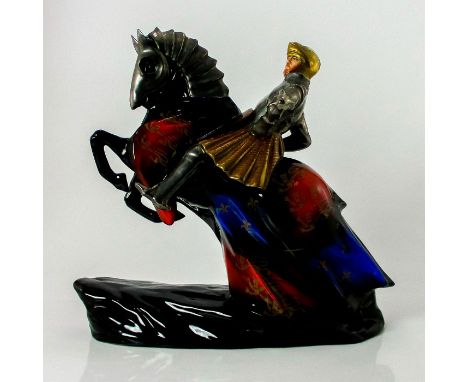 Horse wearing robes bearing lion rampant, the Royal emblem for Scotland. Black base. Heavy silver and gold tone elements of a