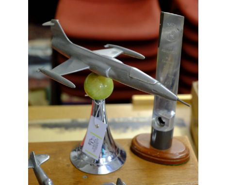 *Desktop model. A 1960s USAAF Lockheed F-104 Starfighter desk top model,  33cm nose to tail, mounted on a chrome stand, toget