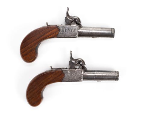 *Pistols. A pair of William IV percussion pocket pistols,  the 4.5cm turnoff barrels with concealed trigger and safety catche