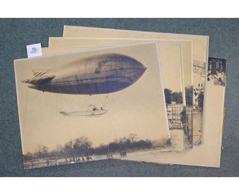 *Early Airships. A set of five very large gelatine silver print photographs circa 1909,  two captioned 'Army Airship Baby, 19