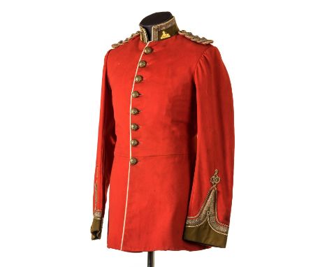 *Uniform. A Victorian Officer's uniform of the South Wales Borderers,  red scarlet cloth tunic with eight brass buttons to th