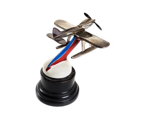 *Schneider Trophy. A Seaplane car/desk piece mascot, representing the Supermarine S6B monoplane race, circa 1930s,  plated wi