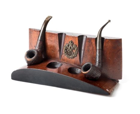 *Royal Flying Corps. A propeller pipe stand, with original RFC cap badge,  the reverse engraved '4 Bladed Prop (Left Hand) DH