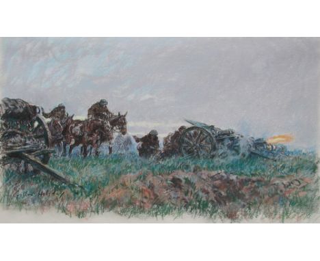 *Holiday (Captain Gilbert, 1879-1937, Royal Field Artillery). 18 pounders of The Royal Field Artillery in action on the Weste