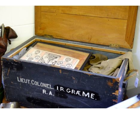 *Uniforms. A large wooden trunk belonging to Lieutenant Colonel I.R. Graeme, OBE, Royal Artillery,  enclosing Indian Army lig