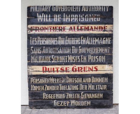 *WWII – Germany Border Crossing Sign. An original painted wooden sign, probably from the Dutch or Belgian border with Germany