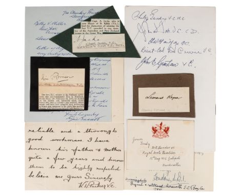 *Gallipoli - Victoria Cross Recipients. A group of 12 VC recipient autographs including 8 awarded during the Gallipoli Campai