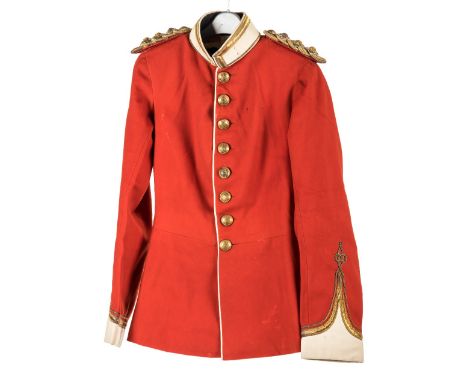 *Regimental Tunic. An Edwardian scarlet tunic of the 17th Loyal Regiment,  with eight brass buttons by Hobson & Sons, shoulde