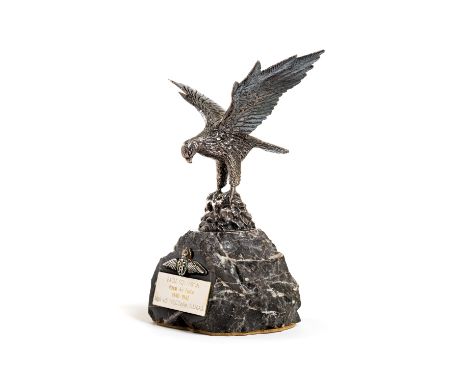 *Royal Air Force. A WWII RAF presentation piece,  with plated eagle on a rough cut marble base applied with enamel RAF wings 