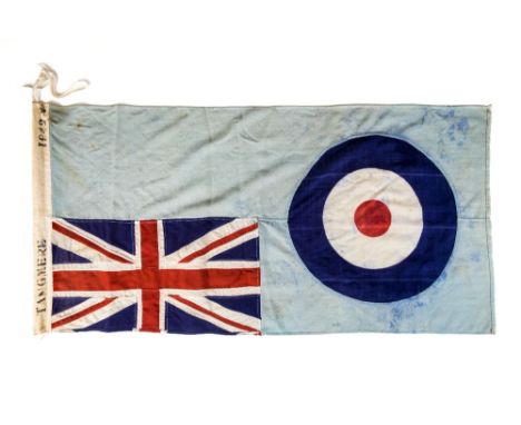 *RAF Tangmere. A WWII Station ensign flag for RAF Tangmere,  woven cloth segments sewn on to a light blue ground with printed