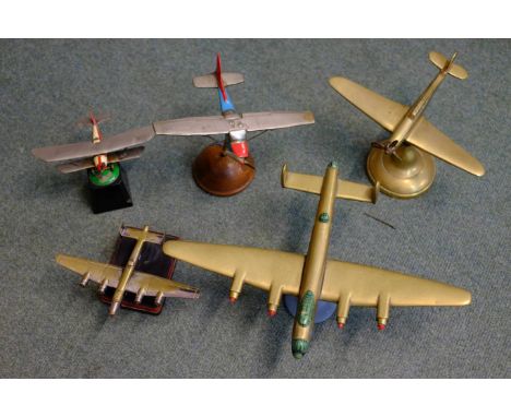 *Desktop models. A collection of brass air recognition models,  including Spitfires, Lancaster Bomber, light aircraft plus bi