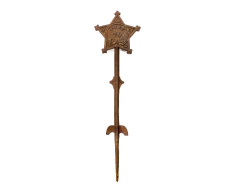*Grave marker. An American Civil War veteran's iron grave marker,  with five-pointed star cast in relief 'POST 79 GAR', with 