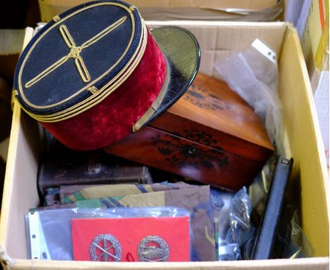 *Mixed militaria. Various cap badges  including Warwickshire, 2nd Volunteers Battalion helmet plate, 3rd Gloucestershire Volu