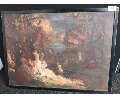 Antique Oil on canvas depicting figure scene within a wooded area. Art by Vereker . Monteith. Hamilton [Scottish 1856-1931][4