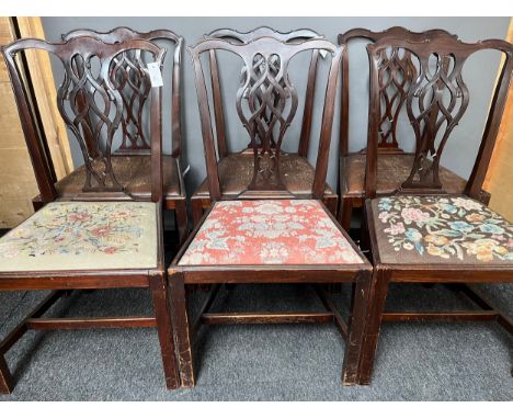 A Lot of six 19th century dining chairs in a Chippendale manner, Together with a matching pair of carver chairs. Five chairs 