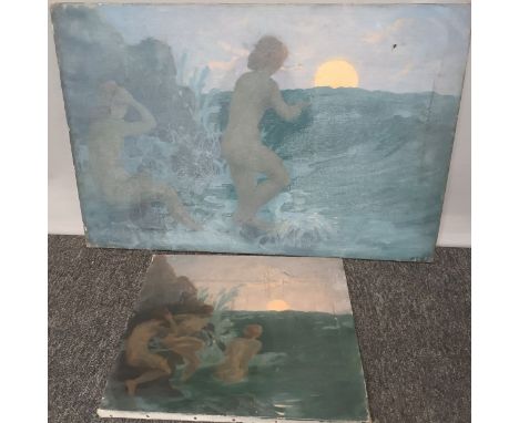 Two oil paintings on canvas attributed to Vereker . Monteith. Hamilton [Scottish 1856-1931] Large [51x77cm] Titled The Mornin