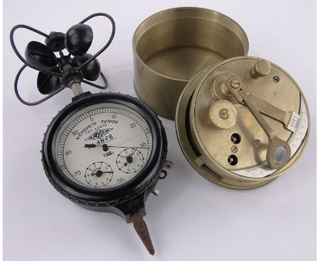 A Russian anemometer (wind speed gauge) dated 1968,and a brass cased surveyor's sextant, (2).